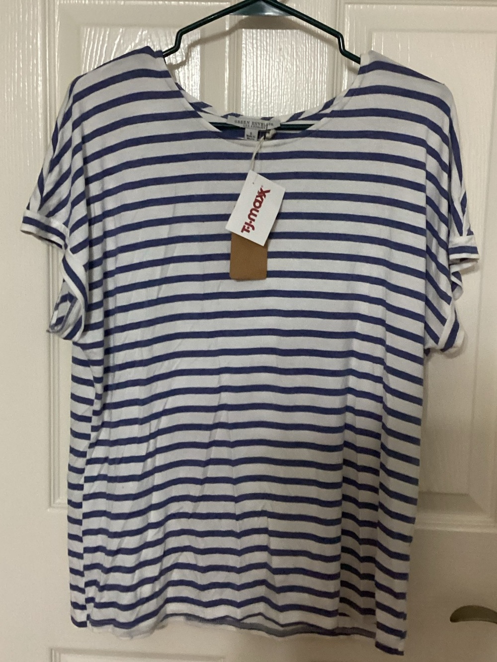 Green Envelope Blue/White Stripe T-Shirt Women’s Large NWT